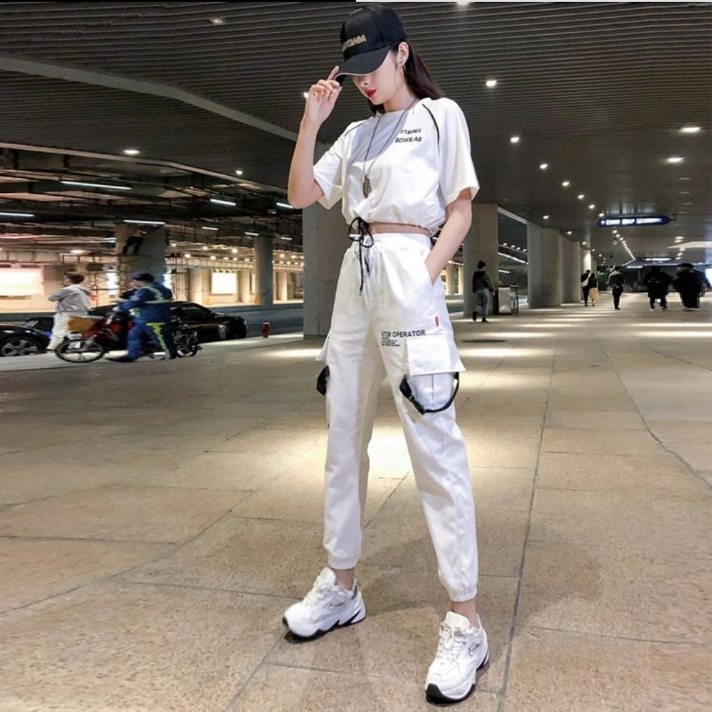 Cropped T-Shirt & Cargo Pants Set